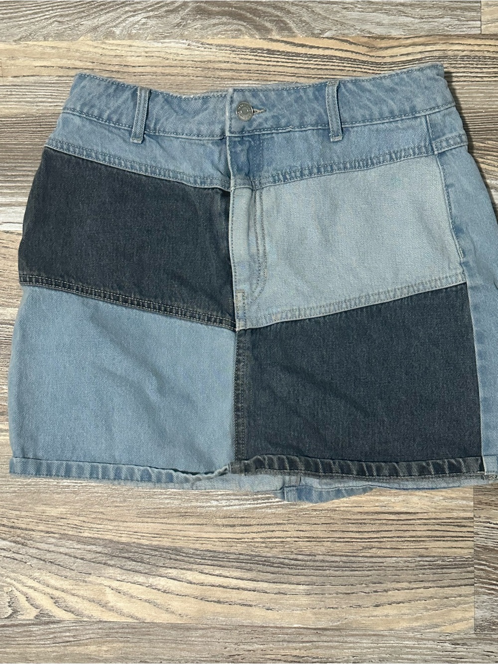 wild fable Two-Tone Patchwork Denim Mini Skirt - Light & Dark Blue
